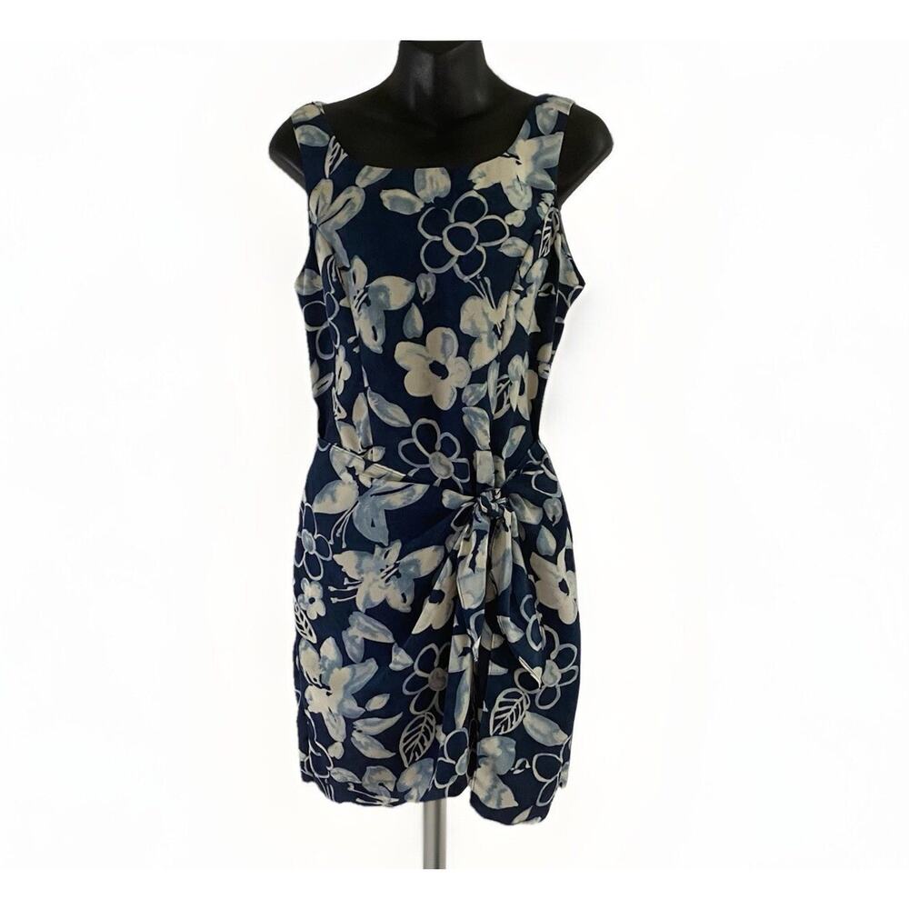 Vintage 90s Y2K Rampage R-Wear Size 7 Dress Blue Faux Wrap Hawaiian Tropical Y2K
